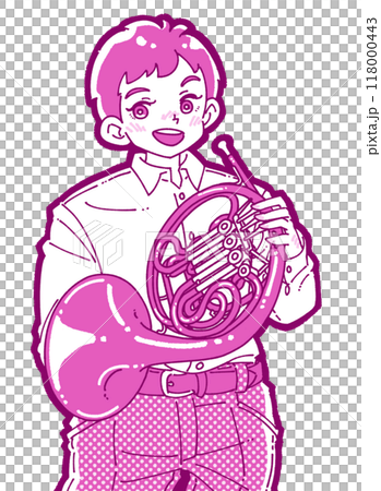 一個微笑的男孩拿著喇叭的插圖 118000443