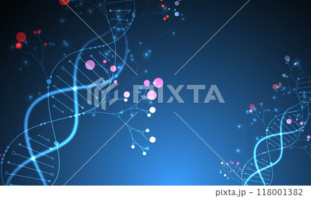 Scientific medical background with abstract image of dna molecule and tree branches. Neon glow effects and gradient. Hand drawn vector illustration. Scientific medical background with abstract image of dna molecule and tree branches. Neon glow effects and gradient. Hand drawn vector illustration. 118001382