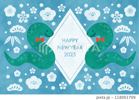 ポップな和柄の巳年の年賀状4 118001709