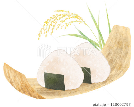 稲穂とおにぎり　水彩タッチ 118002797