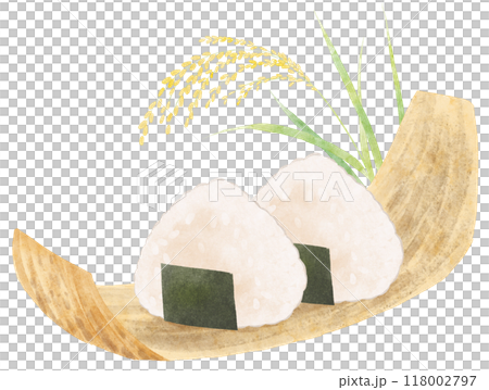 稲穂とおにぎり　水彩タッチ 118002797