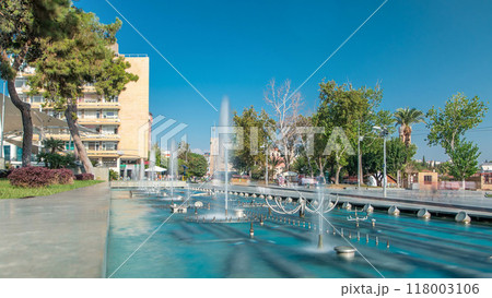 Singing and dancing fountains timelapse on the Republic Square. Antalya, Turkey 118003106