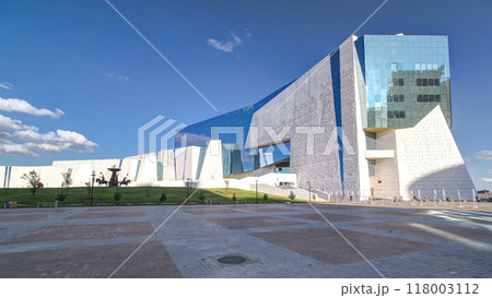 National Museum of Republic of Kazakhstan and the fountain Sak warriors timelapse hyperlapse in Astana National Museum of Republic of Kazakhstan and the fountain Sak warriors timelapse hyperlapse in Astana 118003112