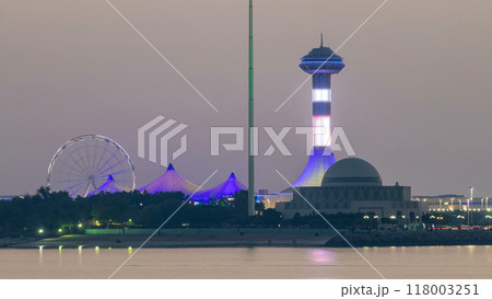 Evening in Abu Dhabi with Marina Island day to night timelapse 118003251
