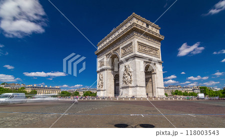 The Arc de Triomphe Triumphal Arch of the Star timelapse hyperlapse is famous monument in Paris The Arc de Triomphe Triumphal Arch of the Star timelapse hyperlapse is famous monument in Paris 118003543