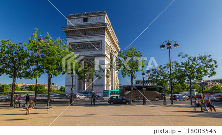 The Arc de Triomphe Triumphal Arch of the Star timelapse hyperlapse is famous monument in Paris 118003545