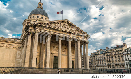 National pantheon building timelapse, front view with street and people. Paris, France 118003564
