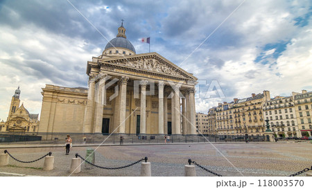 National pantheon building timelapse hyperlapse, front view with street and people. Paris, France National pantheon building timelapse hyperlapse, front view with street and people. Paris, France 118003570