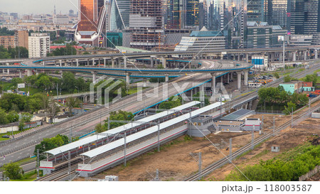 Small Ring of the Moscow Railways timelapse in Moscow, Russia. Shelepikha Station 118003587