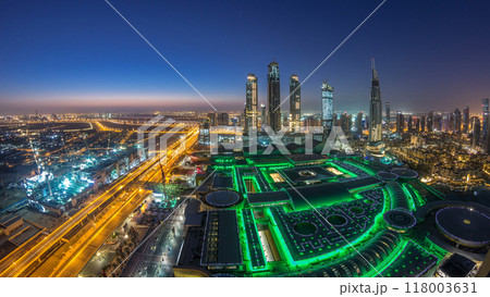 Dubai downtown night to day timelapse. Top view from above Dubai downtown night to day timelapse. Top view from above 118003631