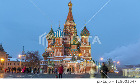 Red Square in winter day to night timelapse with Cathedral of St. Basil, Russia Red Square in winter day to night timelapse with Cathedral of St. Basil, Russia 118003647