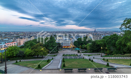 Beautiful Paris cityscape day to night timelapse seen from Montmartre. Paris, France Beautiful Paris cityscape day to night timelapse seen from Montmartre. Paris, France 118003743