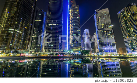 Residential buildings in Jumeirah Lake Towers timelapse hyperlapse in Dubai, UAE. Residential buildings in Jumeirah Lake Towers timelapse hyperlapse in Dubai, UAE. 118003822