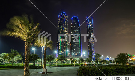 Famous towers buildings in Abu Dhabi night timelapse hyperlapse. 118003830