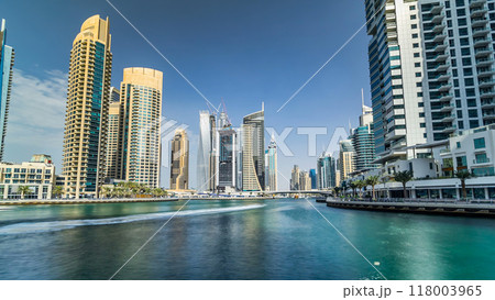Dubai Marina towers and canal in Dubai timelapse hyperlapse 118003965