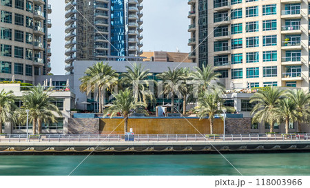 Dubai Marina towers and waterfall in Dubai timelapse hyperlapse 118003966