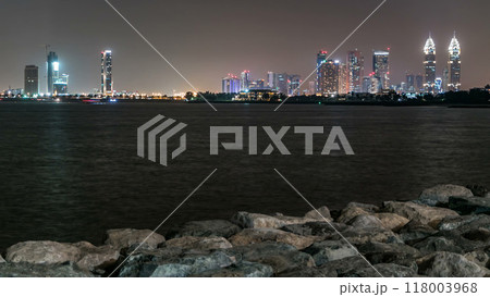Dubai Internet City district panorama with towers timelapse. 118003968