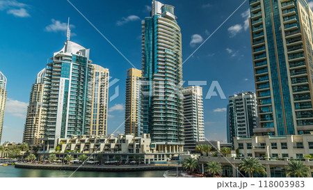 Dubai Marina towers and canal in Dubai timelapse hyperlapse 118003983