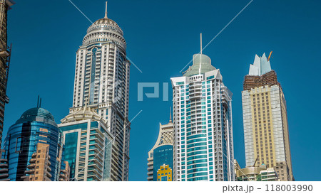 Luxurious Residence Buildings timelapse hyperlapse in Dubai Marina, UAE 118003990