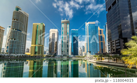 Residential buildings in Jumeirah Lake Towers timelapse hyperlapse in Dubai, UAE. Residential buildings in Jumeirah Lake Towers timelapse hyperlapse in Dubai, UAE. 118004015