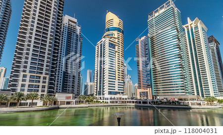 Residential buildings in Jumeirah Lake Towers timelapse hyperlapse in Dubai, UAE. Residential buildings in Jumeirah Lake Towers timelapse hyperlapse in Dubai, UAE. 118004031