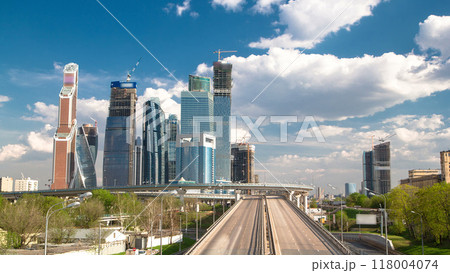 Modern Skyscrapers International Business Center City at cloudy day timelapse hyperlapse, Moscow, Russia 118004074