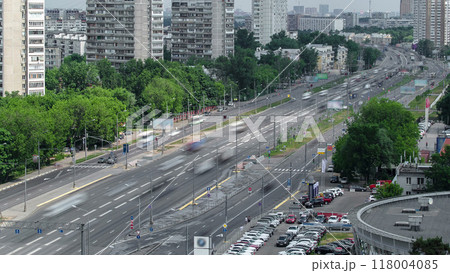Traffic on the elevated avenue road aerial timelapse overpass on highway in a big city Traffic on the elevated avenue road aerial timelapse overpass on highway in a big city 118004085
