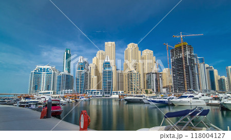 Dubai Marina towers in Dubai at day time timelapse hyperlapse 118004127