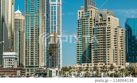 Dubai Marina towers in Dubai at day time timelapse Dubai Marina towers in Dubai at day time timelapse 118004138