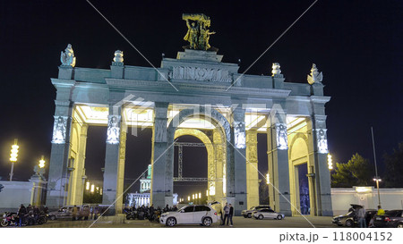 Gate and columns of entrance to All-Russia Exhibition Centre timelapse hyperlapse. Gate and columns of entrance to All-Russia Exhibition Centre timelapse hyperlapse. 118004152