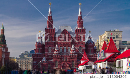The State Historical Museum of Russia timelapse hyperlapse. Located between Red Square and Manege Square in Moscow The State Historical Museum of Russia timelapse hyperlapse. Located between Red Square and Manege Square in Moscow 118004205