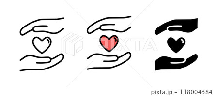 ハートと手のアイコンセット　  118004384