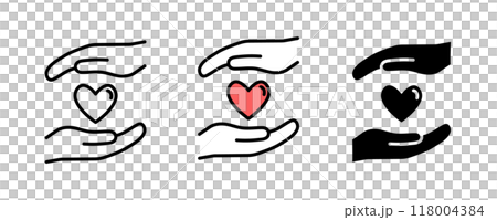 ハートと手のアイコンセット　  118004384