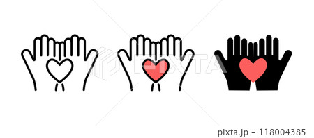 ハートと手のアイコンセット　  118004385