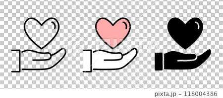 心和手的圖標集 118004386