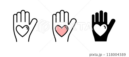 ハートと手のアイコンセット　  118004389
