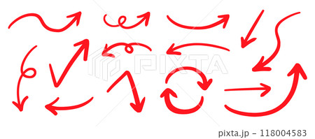 シンプルなペンの手書きの矢印セット ベクター 赤 118004583