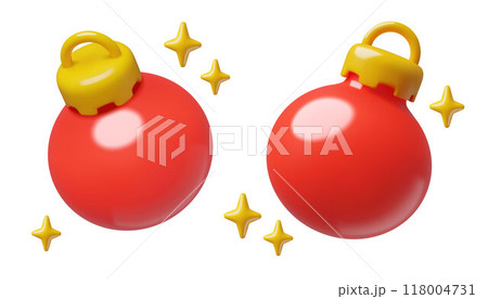 Red Christmas balls 3d realistic vector icons holiday three dimensional ornament emoji 118004731