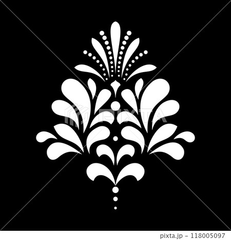Damask graphic ornament. Floral design element. Black and white vector pattern. 118005097