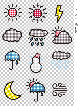 Gingham check weather icon set 118005133