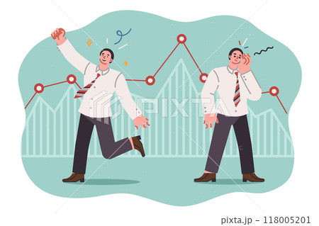 Businesspeople involved in investing experience different emotions when stock prices decline 118005201
