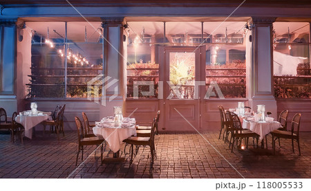 Modern Interior design of the restaurant and chair, small table. AI Generated. 118005533