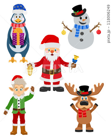christmas and new year characters holiday symbols flat style vector illustration 118006249