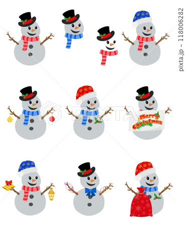 christmas winter snowman made of big snowballs flat style vector illustration christmas winter snowman made of big snowballs flat style vector illustration 118006282