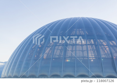 modern architecture, large translucent dome against the sky modern architecture, large translucent dome against the sky 118007126