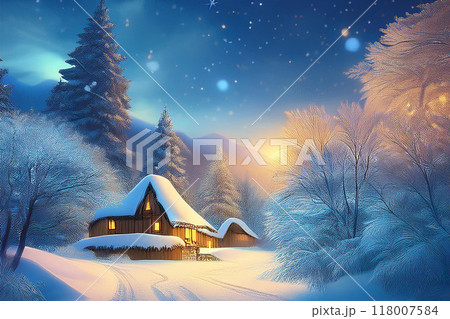 雪降る冬の風景 118007584