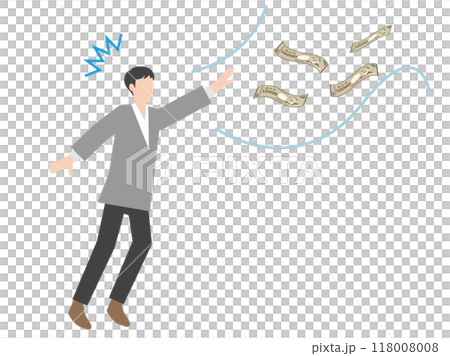 A person chasing money that grows wings and flies away A person chasing money that grows wings and flies away 118008008