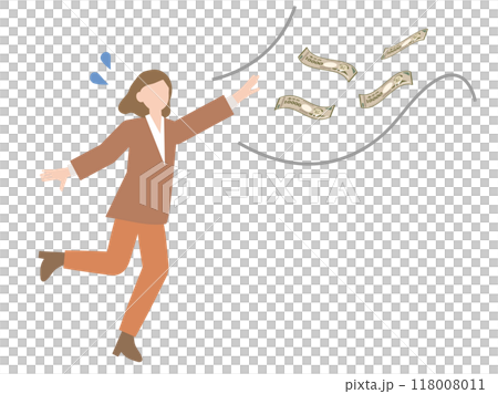 A person chasing money that grows wings and flies away A person chasing money that grows wings and flies away 118008011