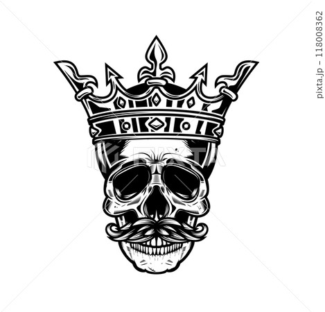 Skull with king crown. Design element for logo, label, sign, emblem. Vector illustration 118008362