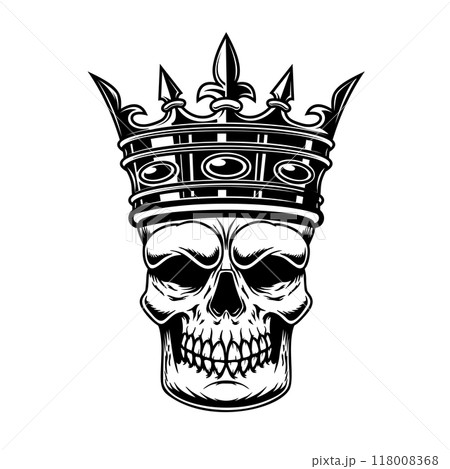 Skull with king crown. Design element for logo, label, sign, emblem. Vector illustration Skull with king crown. Design element for logo, label, sign, emblem. Vector illustration 118008368